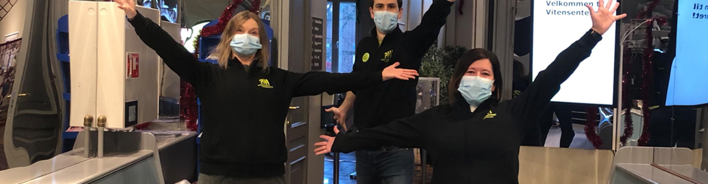 Three employees with face mask